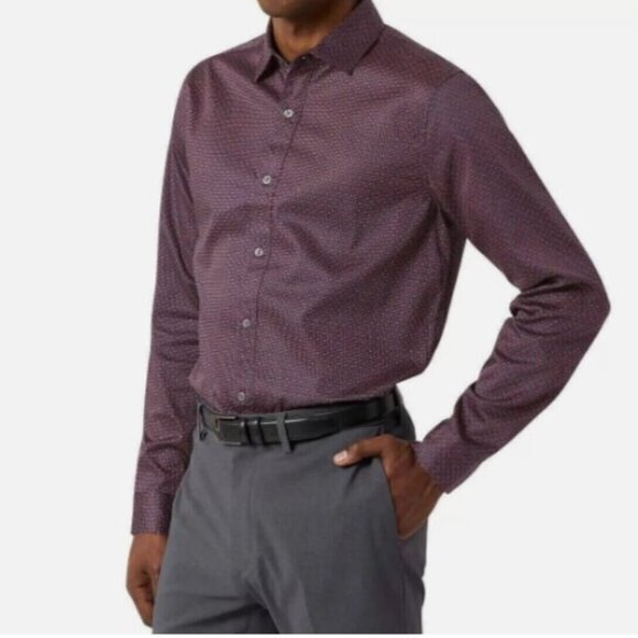 NEW Tahari Mens M Regular Fit Stretch Button-Up Shirt Red/Blue Print Medium - Picture 1 of 9
